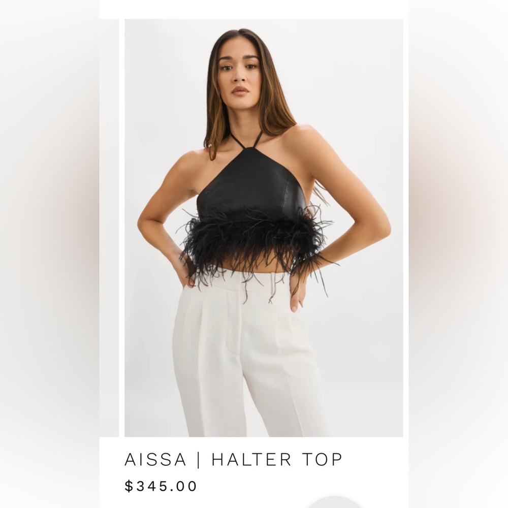 Real leather top with feather trim